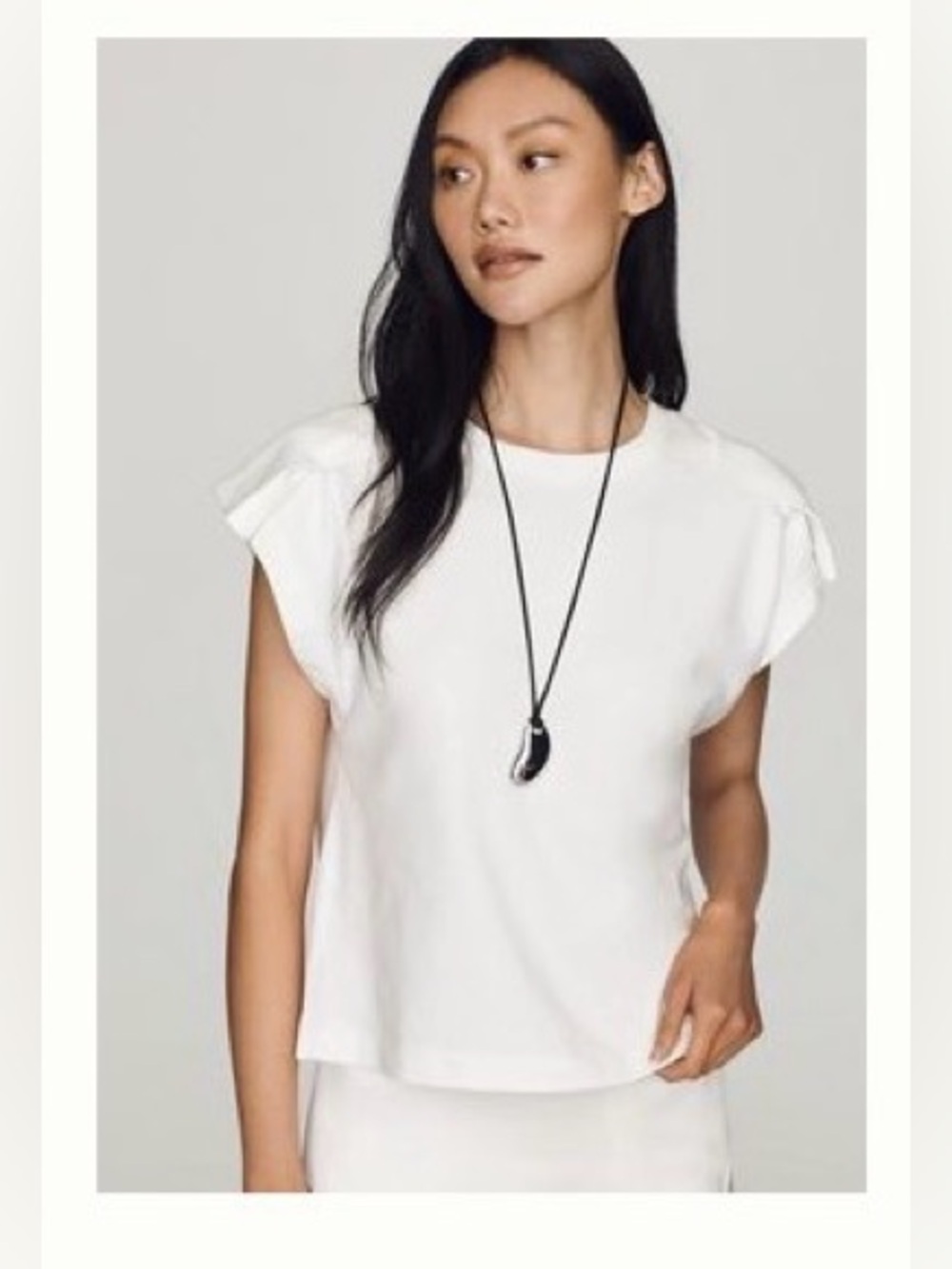 Maeve White Ruffle Cap Sleeve Tee